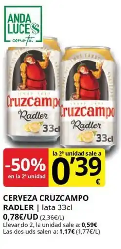 Supermercados MAS CRUZCAMPO RADLER Cerveza oferta