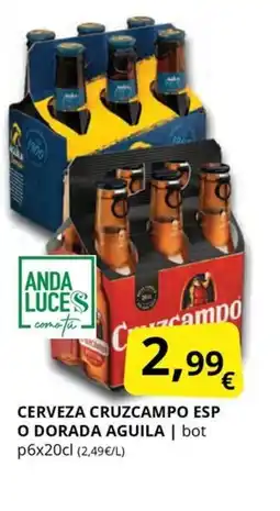 Supermercados MAS Cerveza cruzcampo esp o dorada aguila oferta
