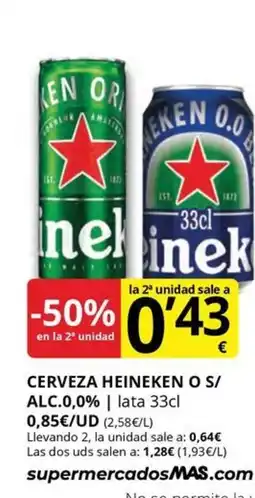 Supermercados MAS HEINEKEN Cerveza oferta