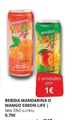 Supermercados MAS SIMON LIFE Bebida mandarina o mango oferta
