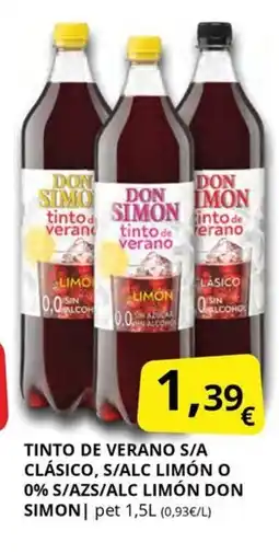 Supermercados MAS DON SIMON Tinto de verano s/a clásico, s/alc limón o 0% s/azs/alc limón oferta