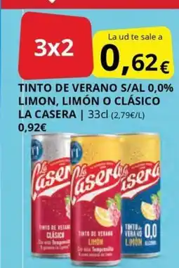 Supermercados MAS LA CASERA Tinto de verano s/al 0,0% limon, limón o clásico oferta