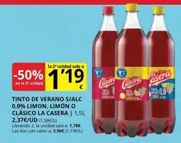 Supermercados MAS LA CASERA Tinto de verano s/alc 0,0% limon, limón o clásico oferta