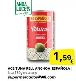Supermercados MAS Aceituna rell anchoa española oferta