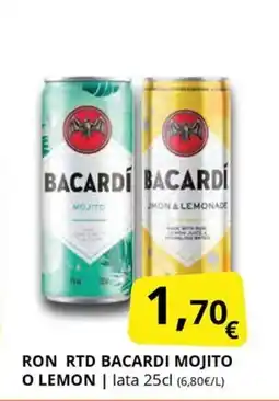 Supermercados MAS Ron rtd bacardi mojito o lemon oferta