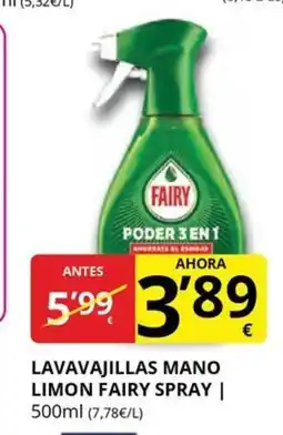 Supermercados MAS Lavavajillas mano limon fairy spray oferta
