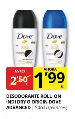 Supermercados MAS DOVE Desodorante roll on indi dry o origin oferta