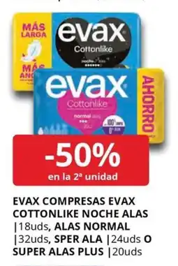 Supermercados MAS EVAX Compresas evax cottonlike noche alas oferta