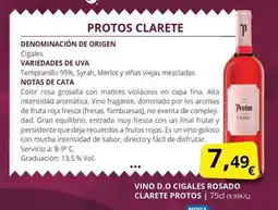 Supermercados MAS PROTOS Vino d.o cigales rosado clarete oferta