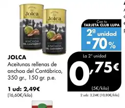 Supermercados Lupa JOLCA Aceitunas rellenas de anchoa del Cantábrico oferta