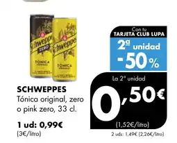 Supermercados Lupa SCHWEPPES Tónica original, zero o pink zero oferta