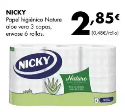 Supermercados Lupa NICKY Papel higiénico Nature aloe vera 3 capas, envase 6 rollos oferta