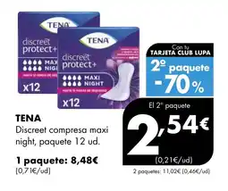 Supermercados Lupa TENA Discreet compresa maxi night, paquete oferta