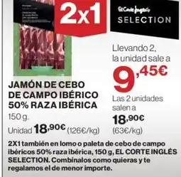 El Corte Inglés Jamón de cebo de campo ibérico 50% raza ibérica oferta