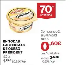El Corte Inglés PRÉSIDENT En todas las cremas de queso oferta