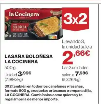 El Corte Inglés LA COCINERA Lasaña boloñesa oferta