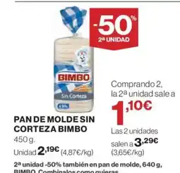 El Corte Inglés BIMBO Pan de molde sin corteza oferta