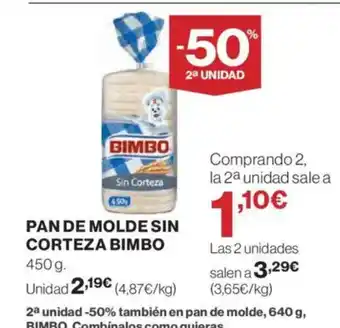 El Corte Inglés BIMBO Pan de molde sin corteza oferta