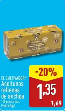 ALDI EL CULTIVADOR Aceitunas rellenas de anchoa oferta