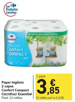 Carrefour Express Paper higiènic 2 capes Confort Compact Carrefour Essential oferta