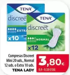 Spar Tenerife Tena lady - compresas discreet mini 20 uds., normal 12 uds. o extra 10 uds oferta