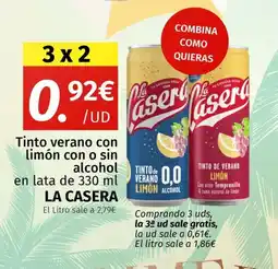 Maskom Supermercados LA CASERA Tinto verano con limón con o sin alcohol oferta