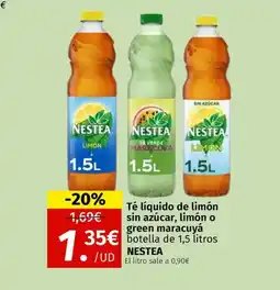 Maskom Supermercados NESTEA Té líquido de limón sin azúcar, limón o green maracuyá oferta