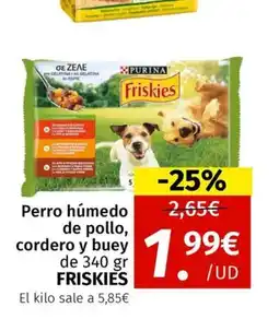 Maskom Supermercados FRISKIES Perro húmedo de pollo, ccordero y buey oferta