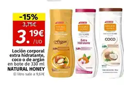 Maskom Supermercados NATURAL HONEY Loción corporal extra hidratante, coco o de argán oferta