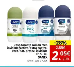 Maskom Supermercados SANEX Desodorante roll on men invisible/active/extra control zero/nat. protec. invisible oferta