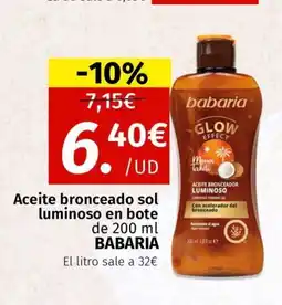 Maskom Supermercados BABARIA Aceite bronceado sol luminoso en bote oferta