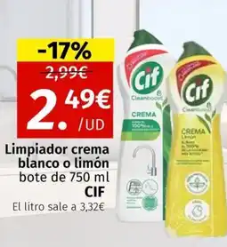 Maskom Supermercados CIF Limpiador crema blanco o limón oferta