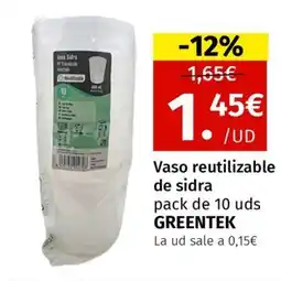 Maskom Supermercados GREENTEK Vaso reutilizable oferta