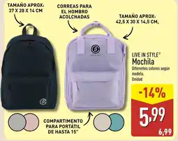 ALDI LIVE IN STYLE Mochila oferta