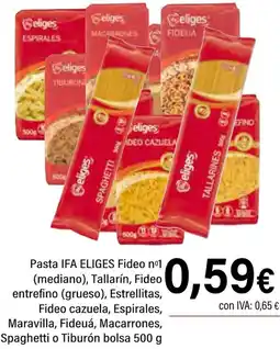 Cash Ifa IFA ELIGES Pasta Fideo nº1 Tallarín, Fideo entrefino Estrellitas, Fideo cazuela, Espirales, Maravilla, Fideuá, oferta