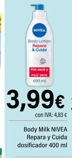 Cash Ifa NIVEA Body Milk Repara y Cuida dosificador oferta