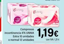 Cash Ifa IFA UNNIA Compresas incontinencia oferta