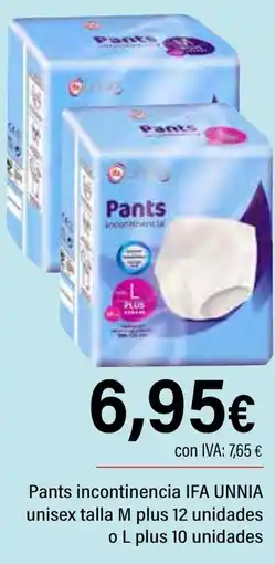 Cash Ifa IFA UNNIA Pants incontinencia unisex talla M plus 12 unidades oferta