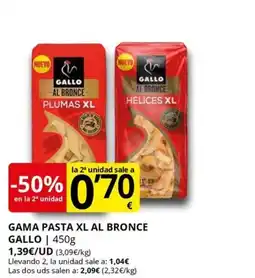Supermercados MAS GALLO Gama pasta xl al bronce oferta