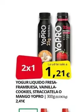 Supermercados MAS YOPRO Yogur liquido fresa- frambuesa, vainilla- cookies, stracciatela o mango oferta