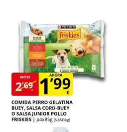 Supermercados MAS FRISKIES Comida perros gelatina buey salsa cord-buey o salsa junior pollo oferta