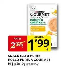 Supermercados MAS Snack gato puree pollo purina gourmet oferta
