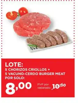 Alimerka 5 chorizos criollos + 5 vacuno-cerdo burger meat oferta