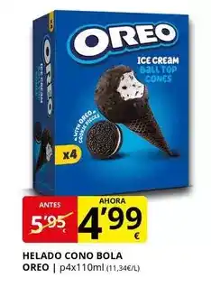 Supermercados MAS Oreo - helado cono bola oferta