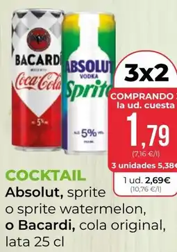 SPAR Gran Canaria COCKTAIL Absolut, sprite o sprite watermelon, o Bacardi, cola original, oferta