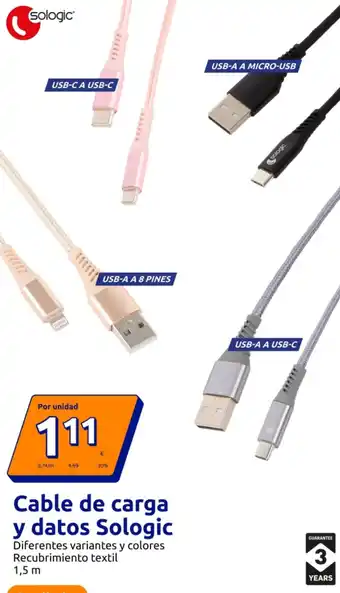 Action SOLOGIC Cable de carga y datos oferta