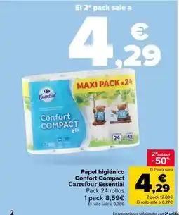 Carrefour Carrefour - papel higiénico confort compact essential oferta