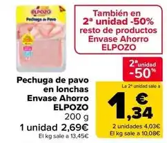 Carrefour Elpozo - pechuga de pavo en lonchas envase ahorro oferta