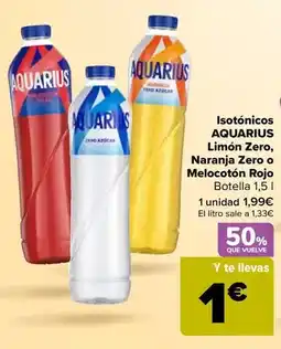 Carrefour Aquarius - isotónicos limón zero, naranja zero o melocotón rojo oferta