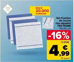 Carrefour Tex home - set 4 paños de cocina rizo algodón oferta
